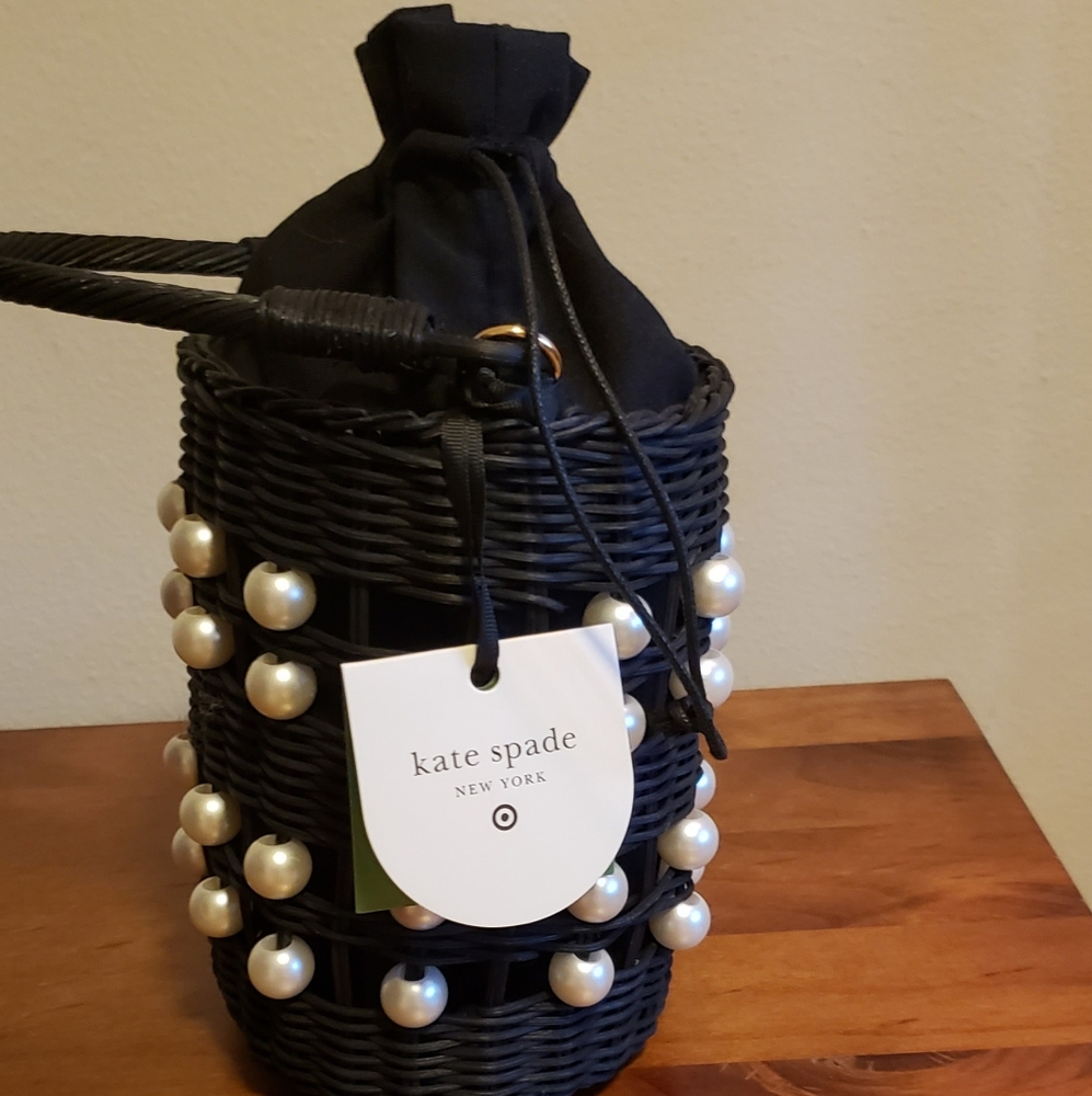 Kate Spade x Target Pearl Embellished Black Wicker Basket Bucket Bag